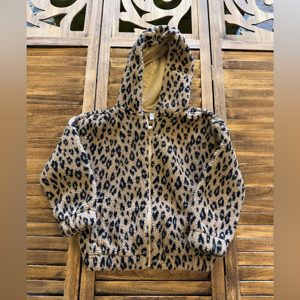 Carter's Leopard Print Zip-Up Hoodie - Tan and Black Animal Print Sherpa Large